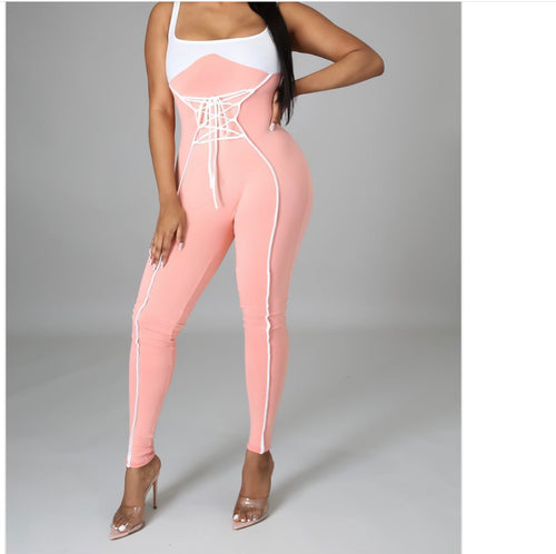 Pink and white jumpsuit