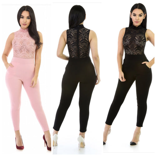 Mesh-Top Long Jumpsuit