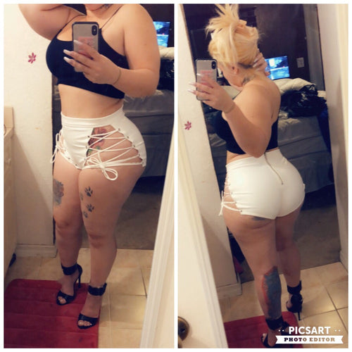 Motorcycle High Waisted Cat Leather Shorts